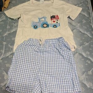 Kids Pajamas Set with Tractor Design - White and Blue Size 4 Boys